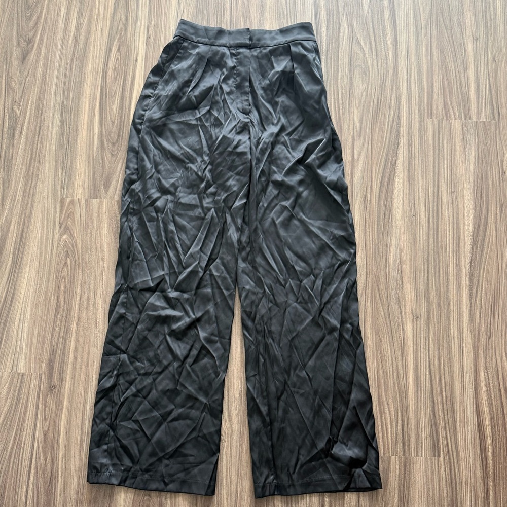 Abercrombie & Fitch Black Satin Wide Leg Trousers